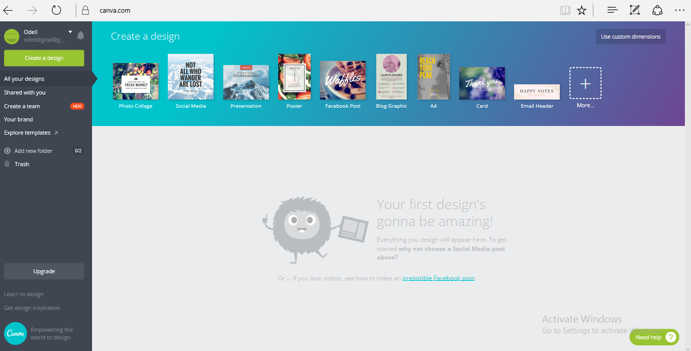 Canva Home Page