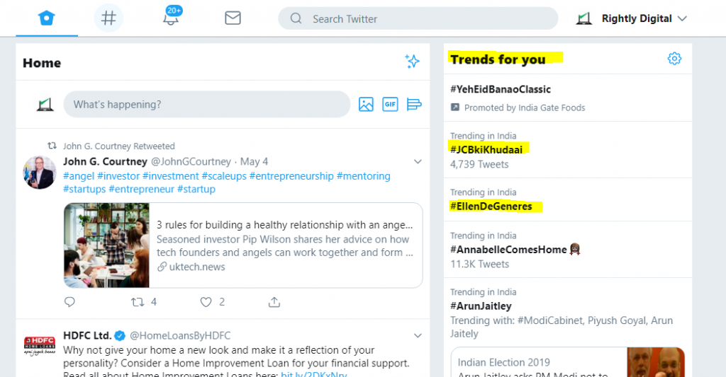 Twitter Trending Section