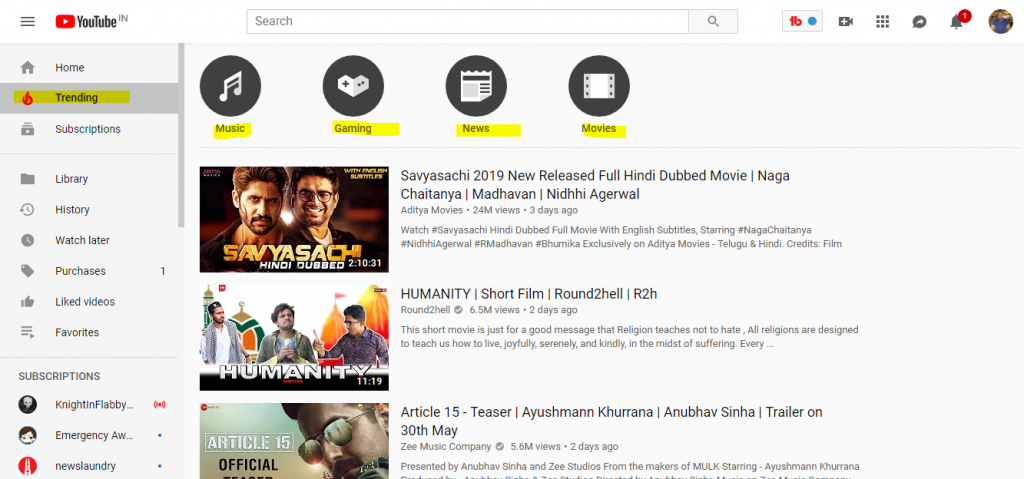 Check what is trending on YouTube easily with the trending section