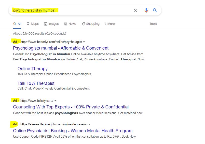 Psychotherapist digital marketing with google ads 