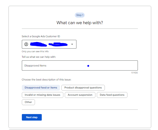 Fill the appropriate disapproval details for your google merchant account