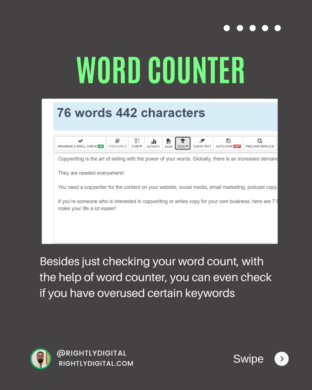 Copywriting tool word counter