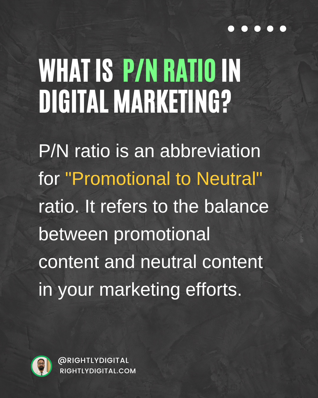 P/N ratio is an abbreviation for "Promotional to Neutral" ratio. It refers to the balance between promotional content and neutral content in your marketing efforts. 