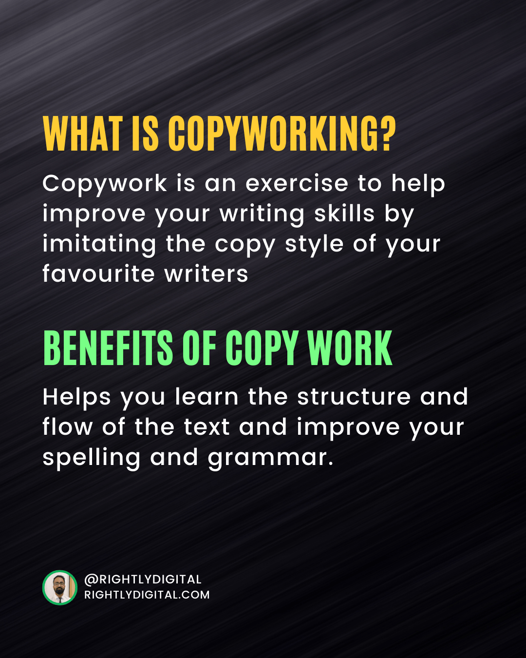 What is copyworking? Copywork is an exercise to help improve your writing skills by imitating the copy style of your favourite writers