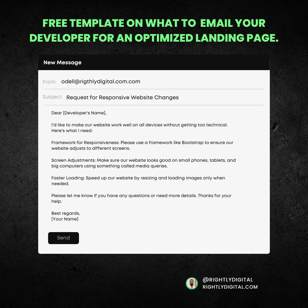 Free template on what to email your developer for an optimized landing page.