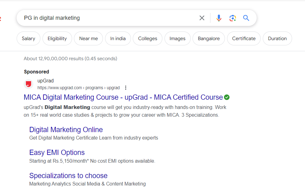 Example how your ad message should match the landing page