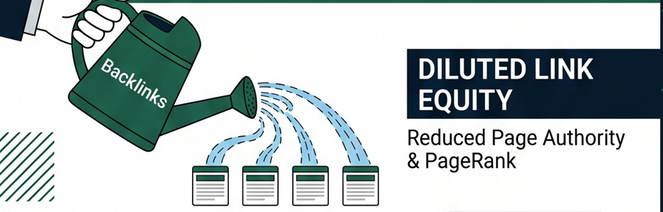Diluted backlinks. Other websites that want to link to your content about that topic don't know which page to cite. Some link to page A. Some link to page B. Neither accumulates the link equity needed to truly compete.